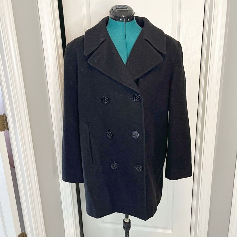 Jones New York JNY 100% Pure Wool Double Breasted Button Pocket Lined Peacoat